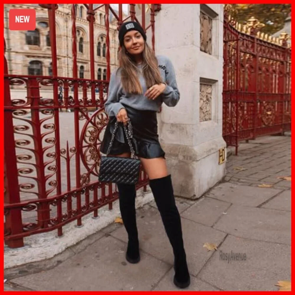 Women's Suede Over-the-Knee Boots Platform Chunky Heel Stretch Zip